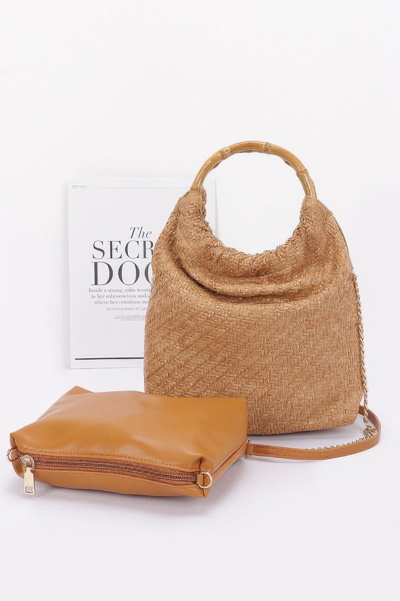 Sac à main en similicuir à anse en bambou