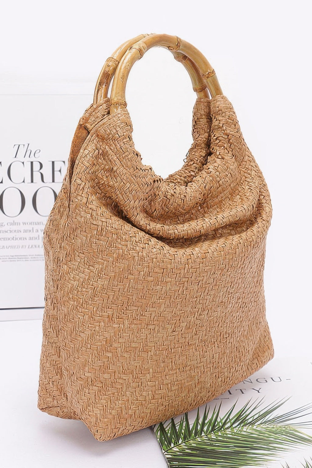 Sac à main en similicuir à anse en bambou