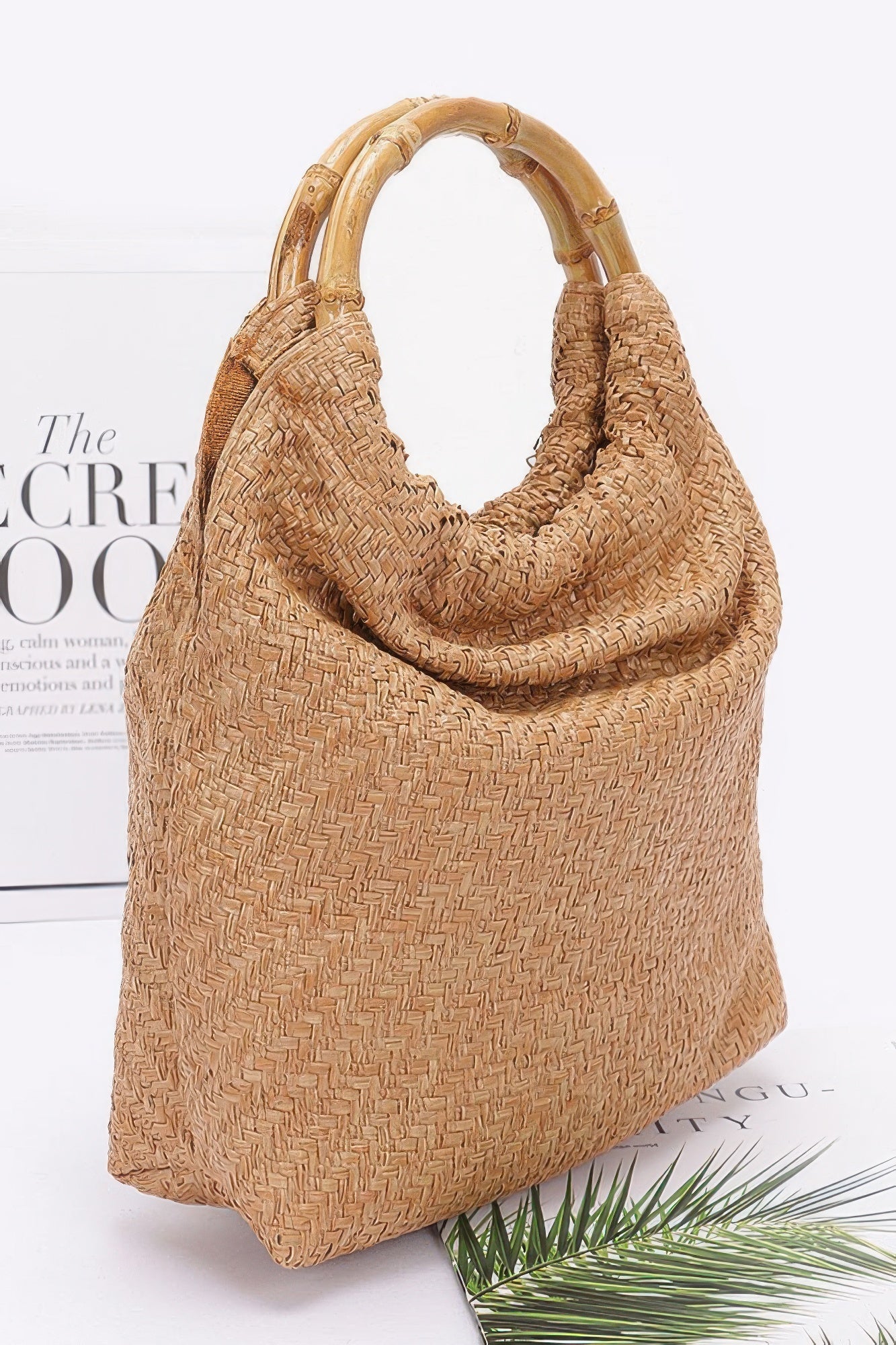 Sac à main en similicuir à anse en bambou