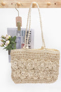 Sac fourre-tout en fausse paille avec motifs de fleurs multiples