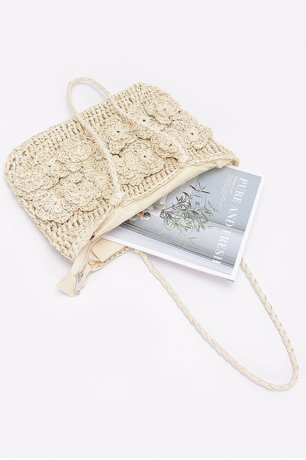 Sac fourre-tout en fausse paille avec motifs de fleurs multiples