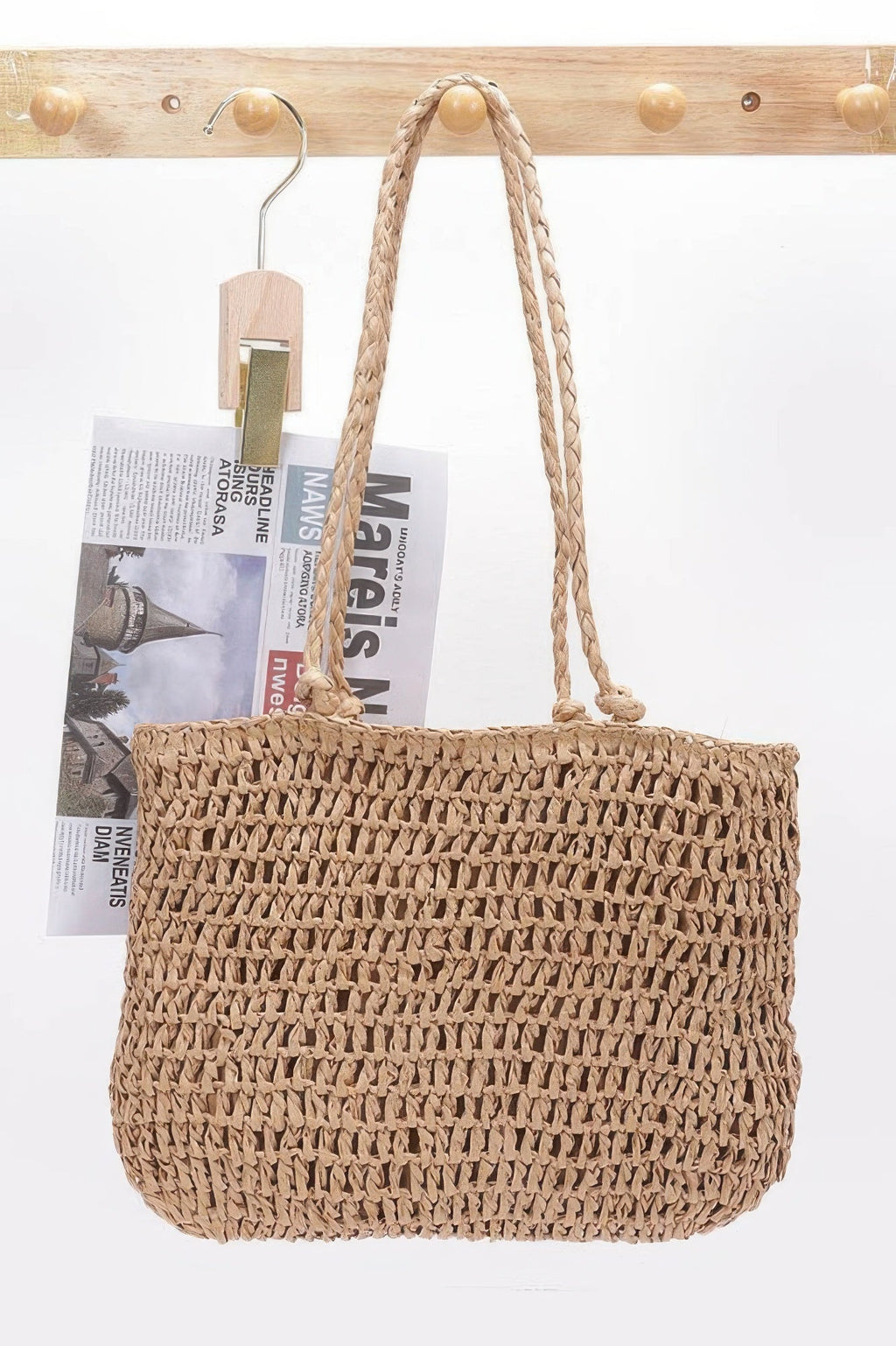 Sac fourre-tout en fausse paille avec motifs de fleurs multiples