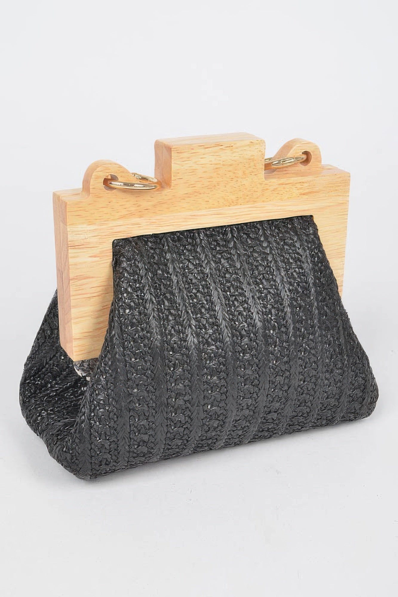 Pochette en similicuir paille et bois avec chaîne en fausses perles