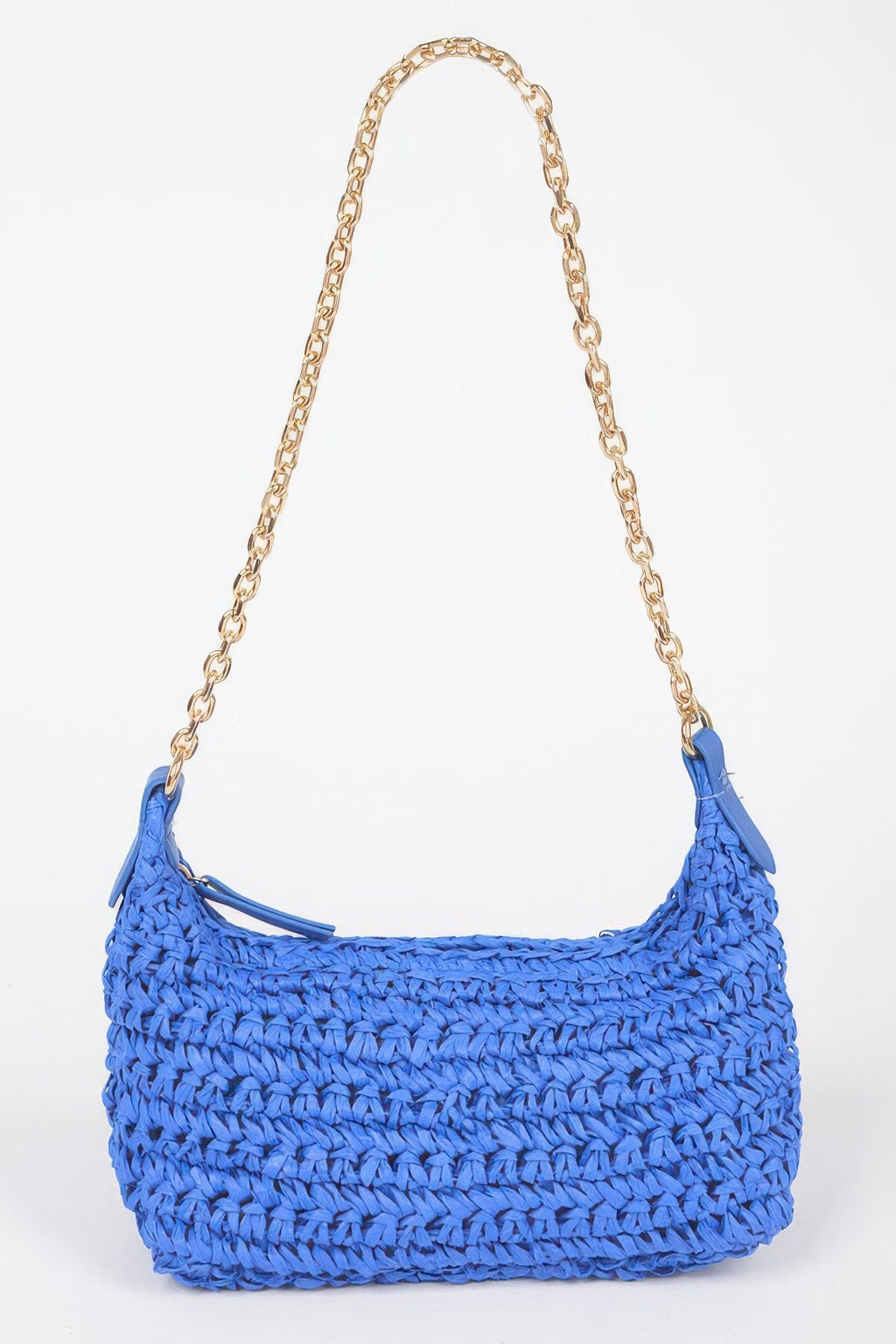 Pochette à bandoulière zippée en fausse paille avec chaîne