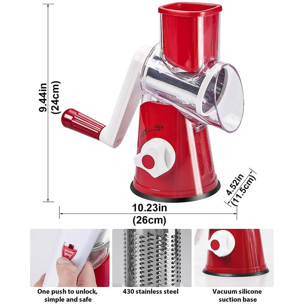 Râpe à fromage rotative FAVIA avec poignée - Râpe à aliments avec 3 lames cylindriques en acier inoxydable