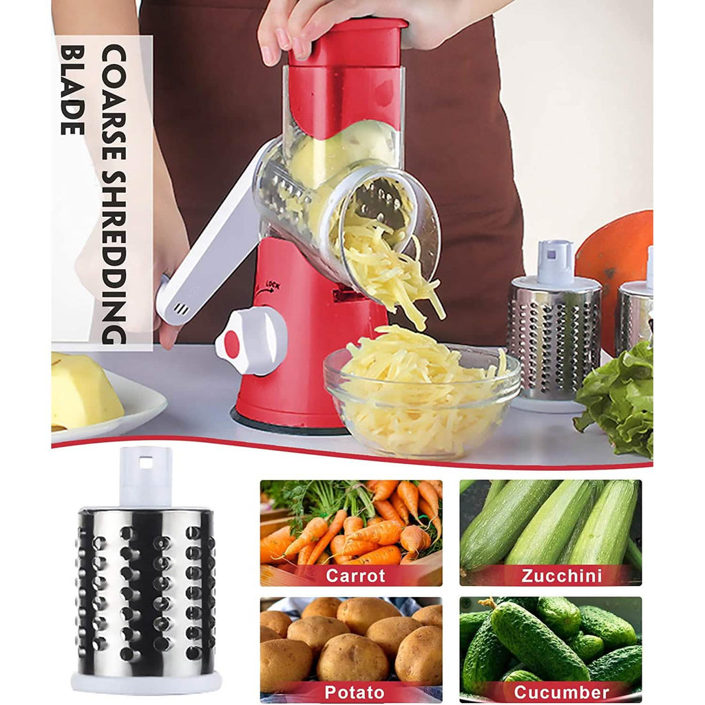 Râpe à fromage rotative FAVIA avec poignée - Râpe à aliments avec 3 lames cylindriques en acier inoxydable