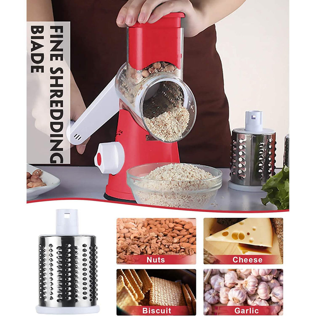 Râpe à fromage rotative FAVIA avec poignée - Râpe à aliments avec 3 lames cylindriques en acier inoxydable