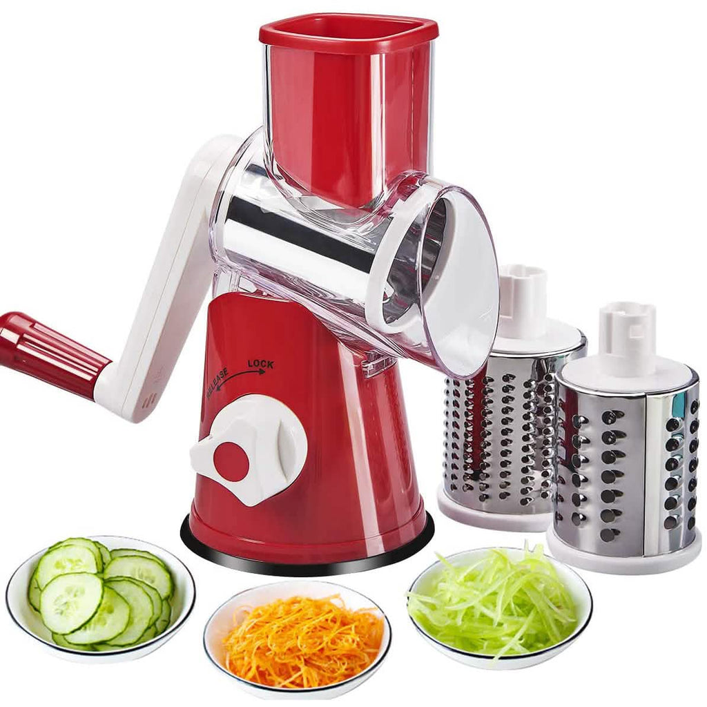Râpe à fromage rotative FAVIA avec poignée - Râpe à aliments avec 3 lames cylindriques en acier inoxydable