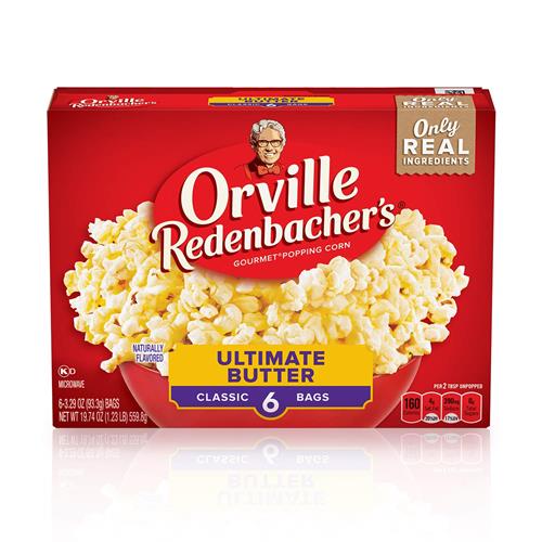 Popcorn Orville Redenbacher's pour micro-ondes, Saveur beurre ultime, 3,29 oz, Paquet de 6