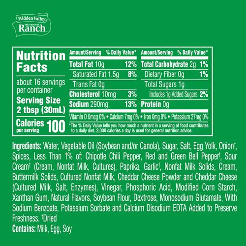 Condiment et vinaigrette ranch Chipotle du sud-ouest Hidden Valley, bouteille facile à presser, 473 ml (l'emballage peut varier)