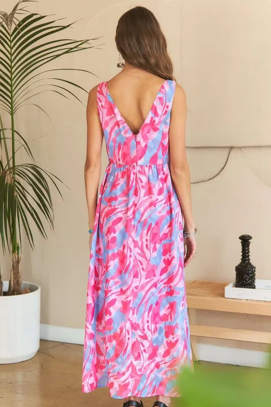 Nouvelle Robe Longue Fleurie Abstraite Col V d'Été – Imprimé Artistique, Silhouette Flatteuse, Glamour Sophistiqué