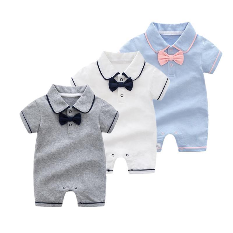 Barboteuses Bébé Été Garçon fille 100% Coton Barboteuse Gentilhomme Salopette Enfant en bas âge pour Garçons