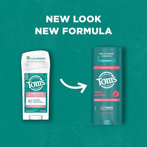 Tom's Of Maine Déodorant Naturel Sans Aluminium Rose Vanille Pour Femmes et Hommes | Transparent à l'application | Protection Contre Les Odeurs et l'Humidité | Ingrédients D'origine Naturelle et Rétenteurs d'Hydratation | 92 g