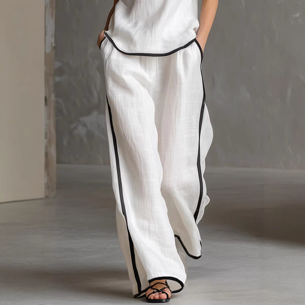 Ensemble pantalon femme sans manches à col en V et jambes larges