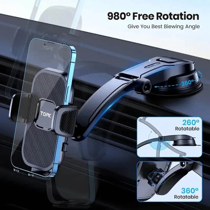 Support Téléphone Voiture TOPK D38C – Fixation Réglable pour Tableau de Bord