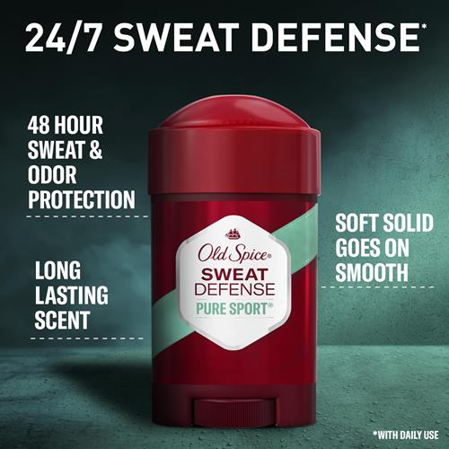 Old Spice Sweat Defense Antisudorifique et déodorant pour hommes, Protection ultime contre la transpiration 24h/24 et 7j/7, Parfum longue durée, Bâton doux, Parfum Pure Sport, 73 g