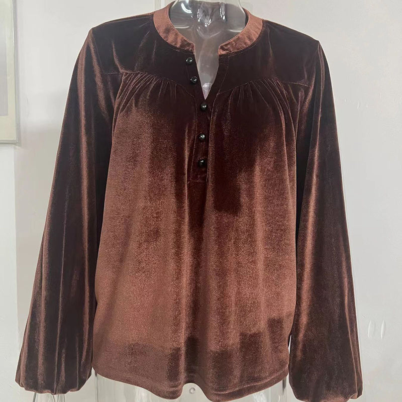 Pull à manches longues, couleur unie, col en V et détails boutonnés pour femme