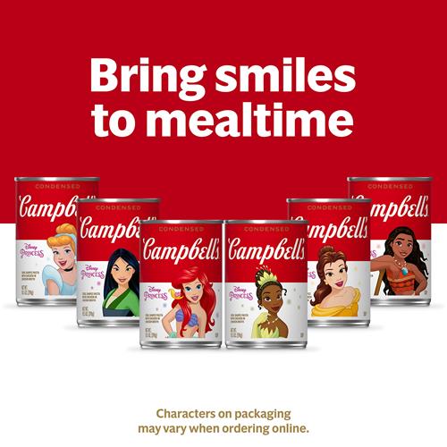 Soupe condensée pour enfants Campbell’s, pâtes en forme de personnages Disney la Reine des neiges avec poulet dans un bouillon de poulet, cannette de 298 g