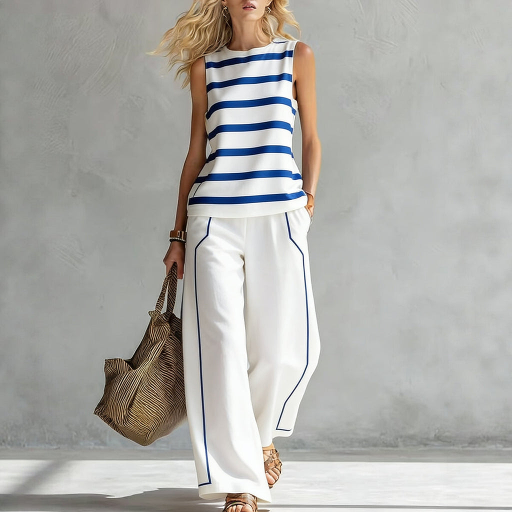 Ensemble débardeur sans manches imprimé et pantalon large pour femme