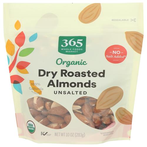 Whole Foods Market, Amandes grillées à sec et non salées biologiques, 10 oz