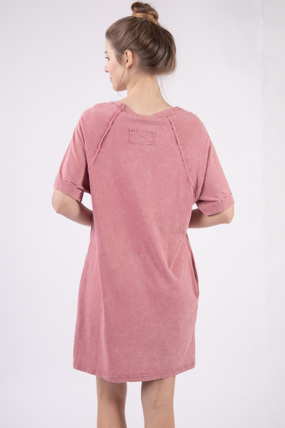 Robe T-shirt Courte à Col Rond Lavé Décontractée pour Femme - Robe Décontractée Chic et Facile à Porter avec Poches