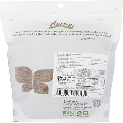 Aurora Products Lentilles Brunes Biologiques, 624 g