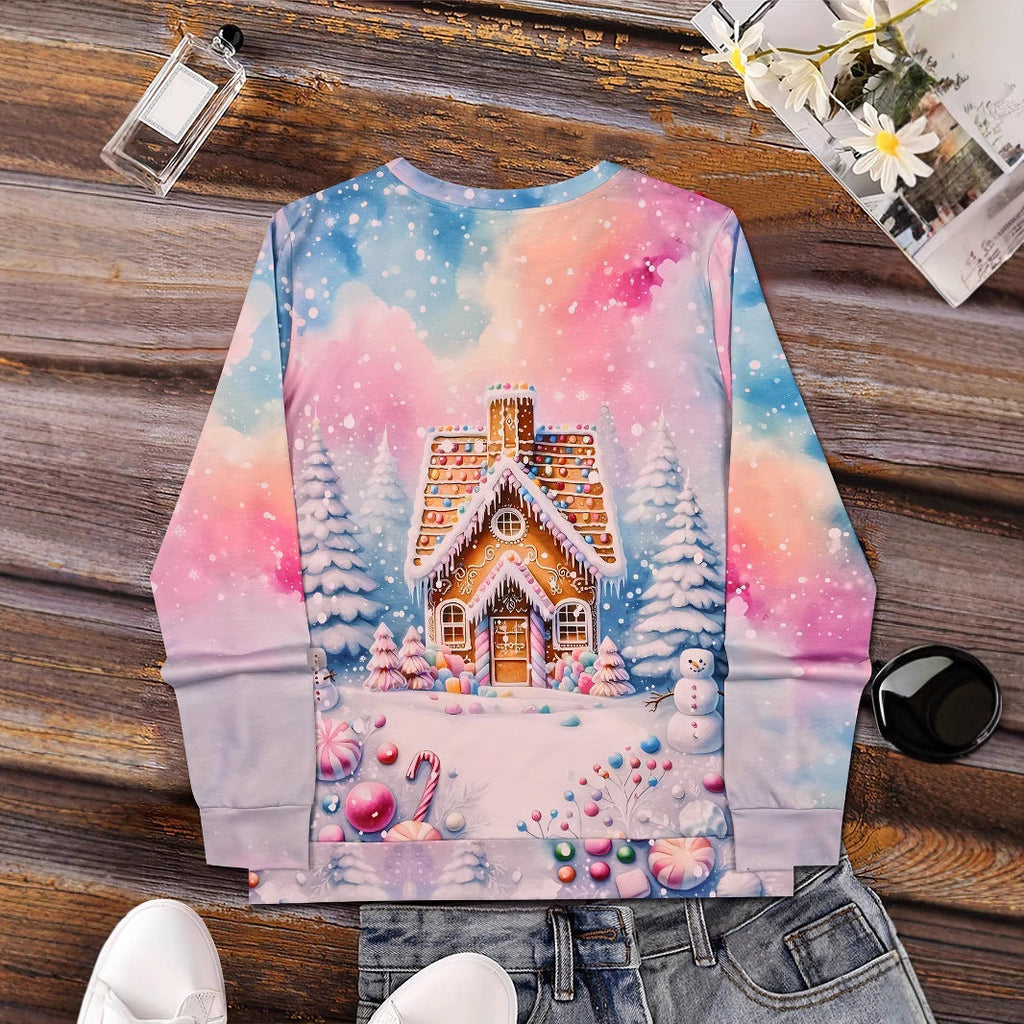 Pull graphique de Noël bonhomme de neige et flocons de neige