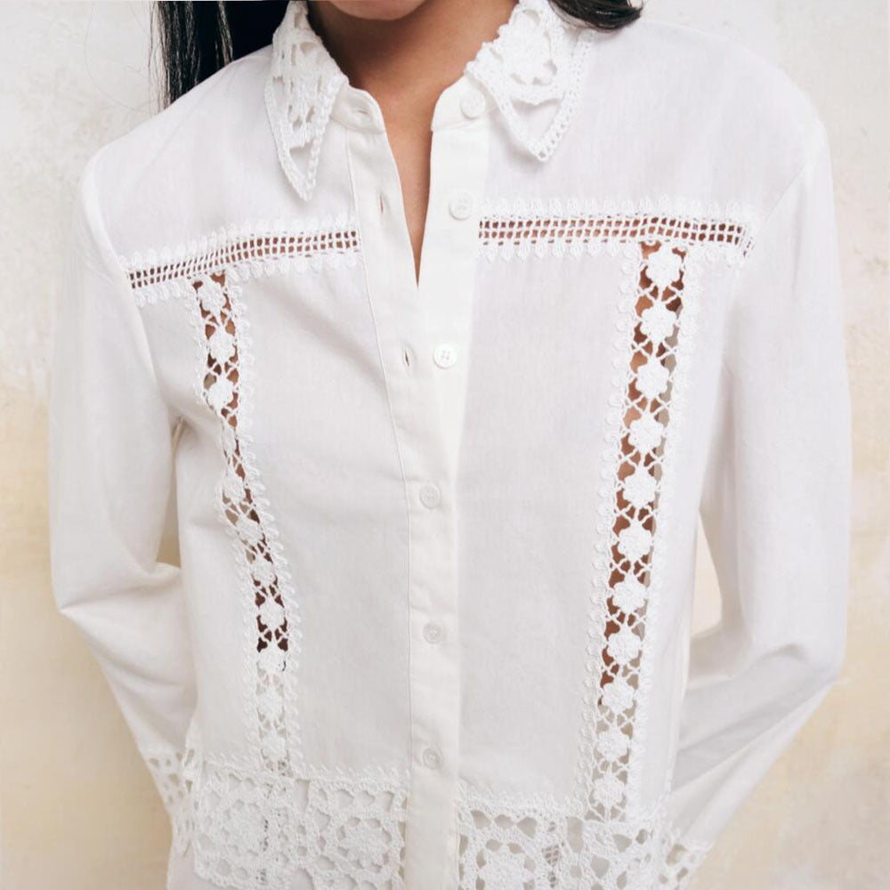 Manteau Femme Évidé Patchwork à Pompom – Veste à Col Revers Boutonnée à Manches Longues