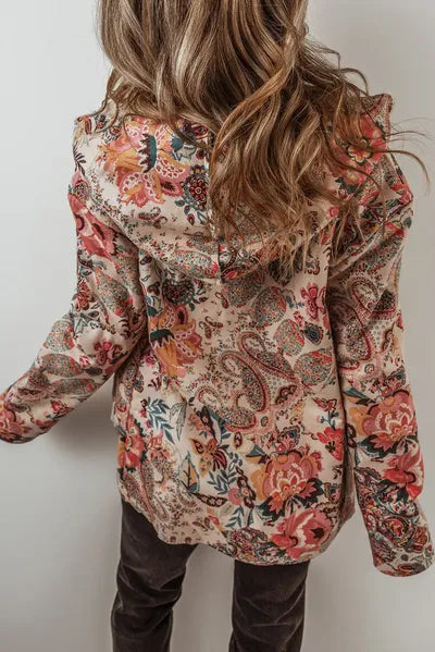 Veste à capuche légère et élégante à manches longues imprimée vintage d'automne