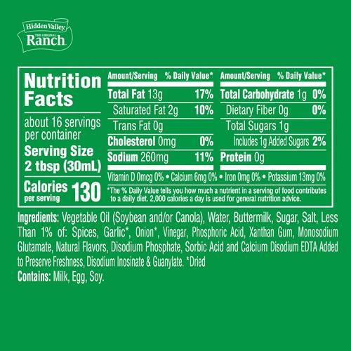 Sauce et vinaigrette Original Ranch Hidden Valley, bouteille compressible, 16 oz liq. (l'emballage peut varier)