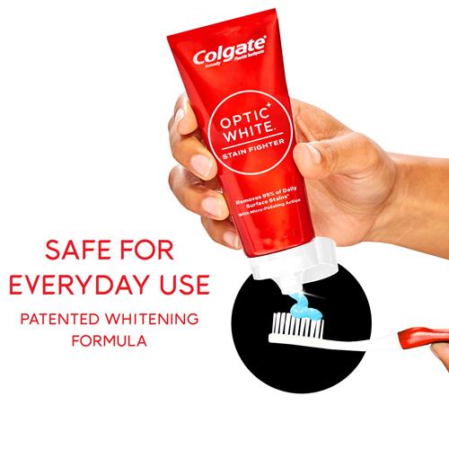 Colgate Optic White Stain Fighter Teeth Whitening Toothpaste, Anticavity Fluoride Toothpaste For Whitening Teeth, Helps Remove Daily Surface Stains, Fresh Mint, 4.2 Oz