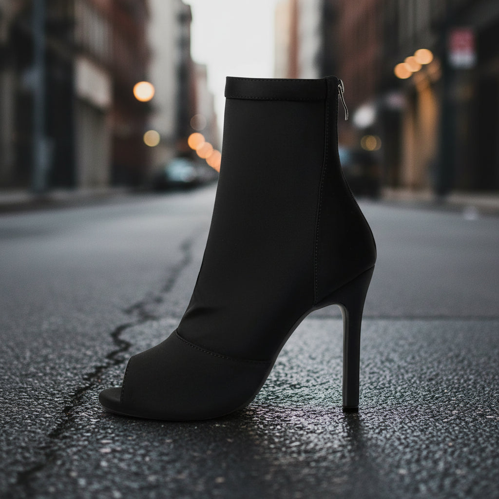 Bottes femme à talons aiguilles et bout ouvert | Bottes à talons hauts à bouche de poisson