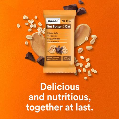 Rxbar Barres protéinées aux noix et avoine, collations protéinées, barres de collation, beurre de cacahuète chocolat noir, boîte de 275 g (5 barres)