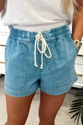 Short en jean Beau Blue avec taille élastique et cordon de serrage