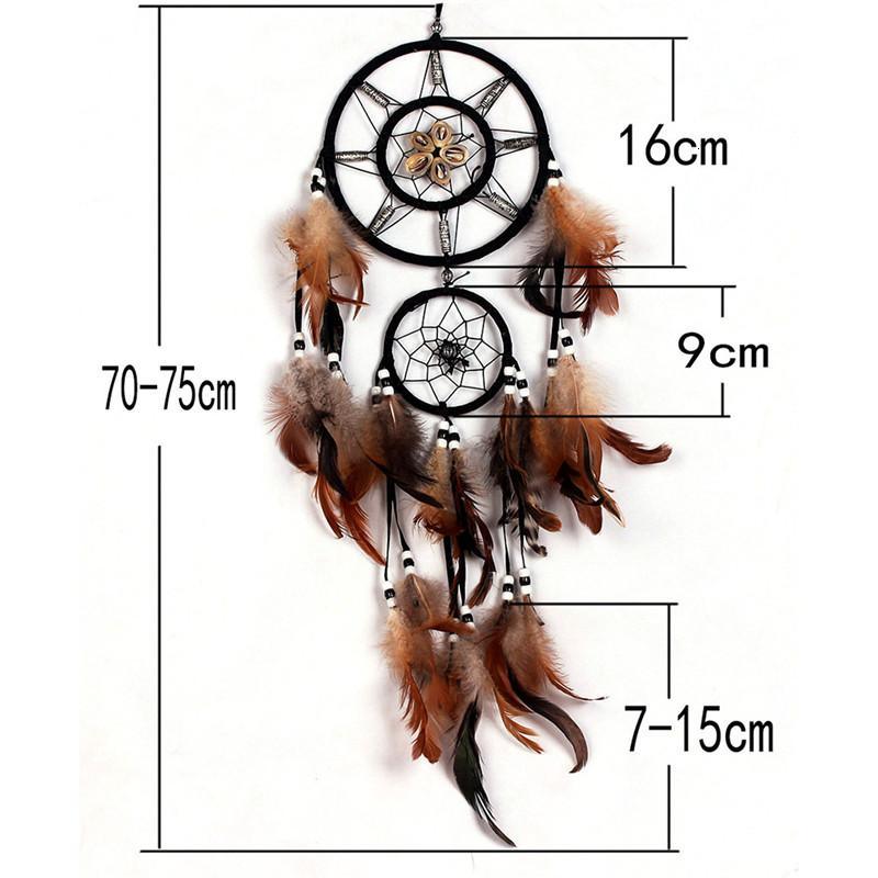 Attrape-rêves en plumes marron, carillons éoliens faits à la main, filet de Noël, tenture murale faite à la main, décoration intérieure, attrape-rêves avec plumes pour tenture murale, décorations de voiture, de maison, de balcon