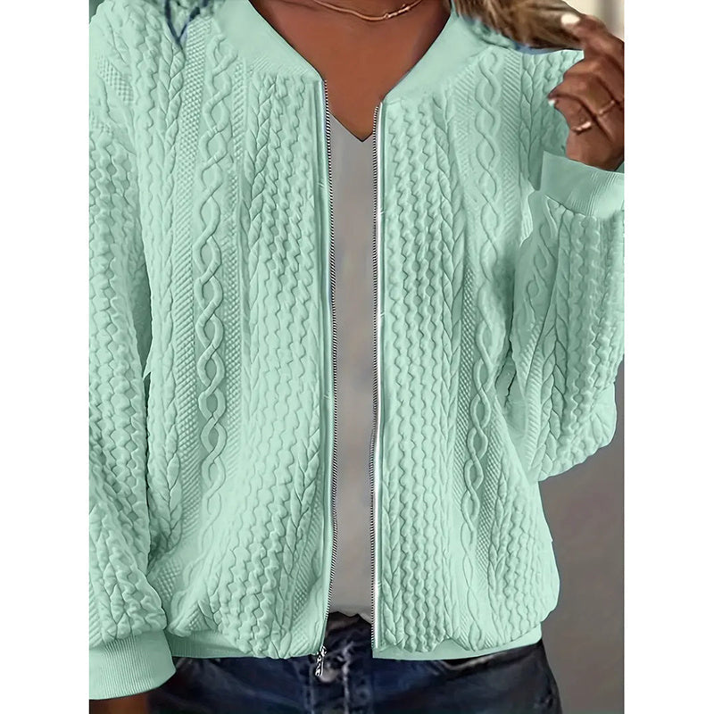 Blousons aviateur pour femmes Manteaux jacquard mignons Vestes légères zippées