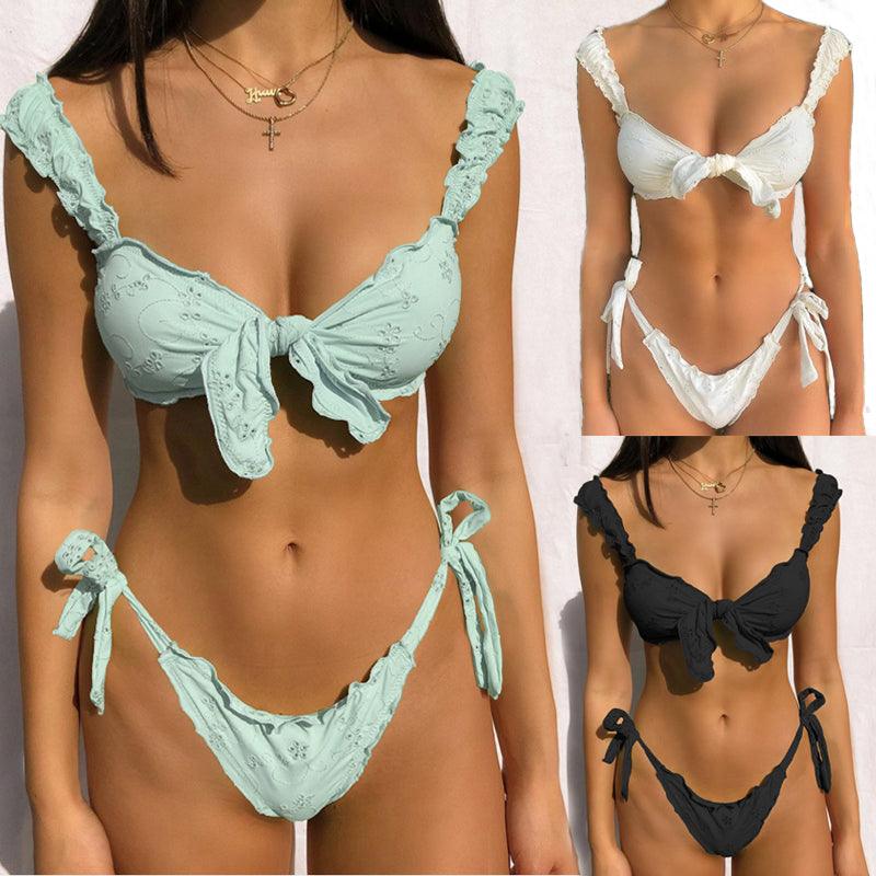 Maillot de bain femme, string, haut de bikini triangle, imprimé push-up, ensembles de bikini deux pièces, fendu, bouton, vêtements de plage, maillot de bain taille haute, échancré.