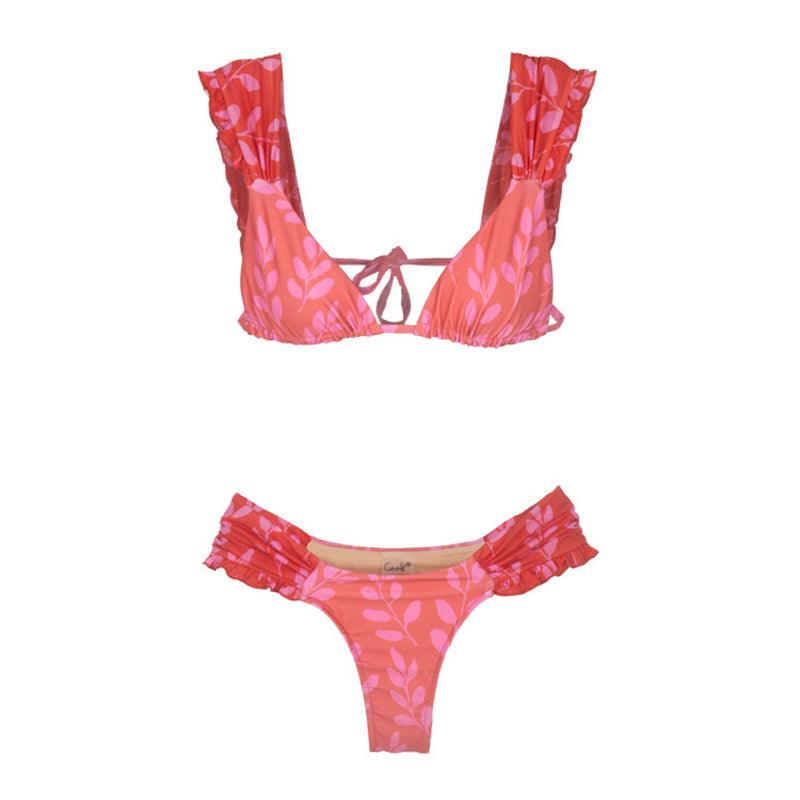 Maillot de bain femme, string, haut de bikini triangle, imprimé push-up, ensembles de bikini deux pièces, fendu, bouton, vêtements de plage, maillot de bain taille haute, échancré.