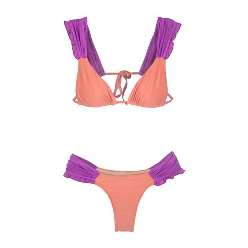 Maillot de bain femme, string, haut de bikini triangle, imprimé push-up, ensembles de bikini deux pièces, fendu, bouton, vêtements de plage, maillot de bain taille haute, échancré.