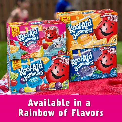 Boisson aromatisée à 0 % de jus Kool-Aid Jammers Sharkleberry Fin, punch fraise-orange, boîte de 10 unités, sachets de 177 ml
