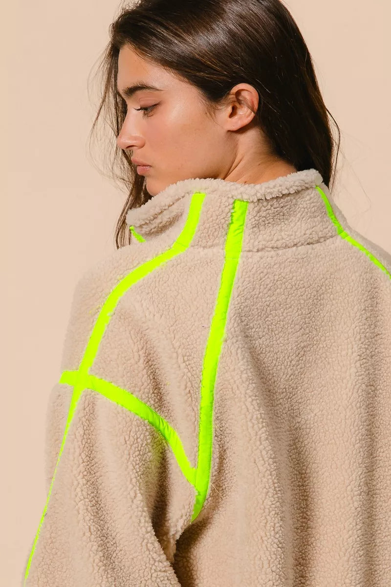 Veste Sherpa BiBi Contrast Edge à demi-fermeture éclair