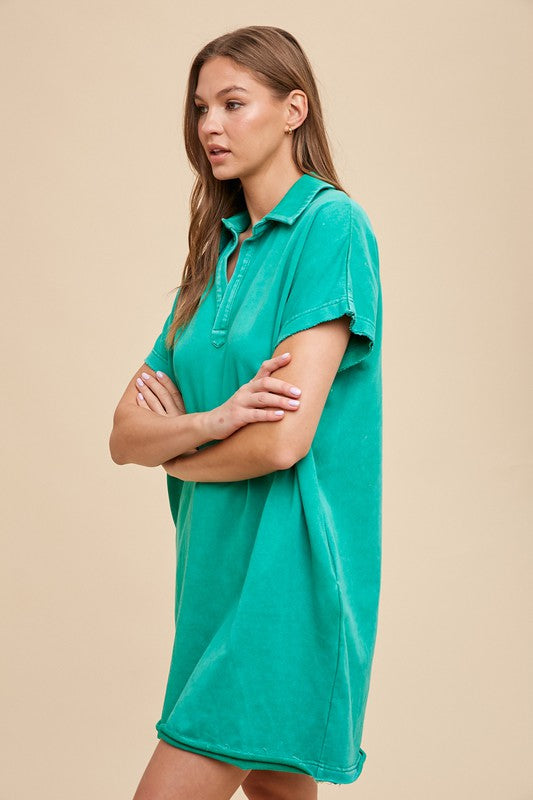Robe turquoise à manches courtes, décontractée et confortable pour femme
