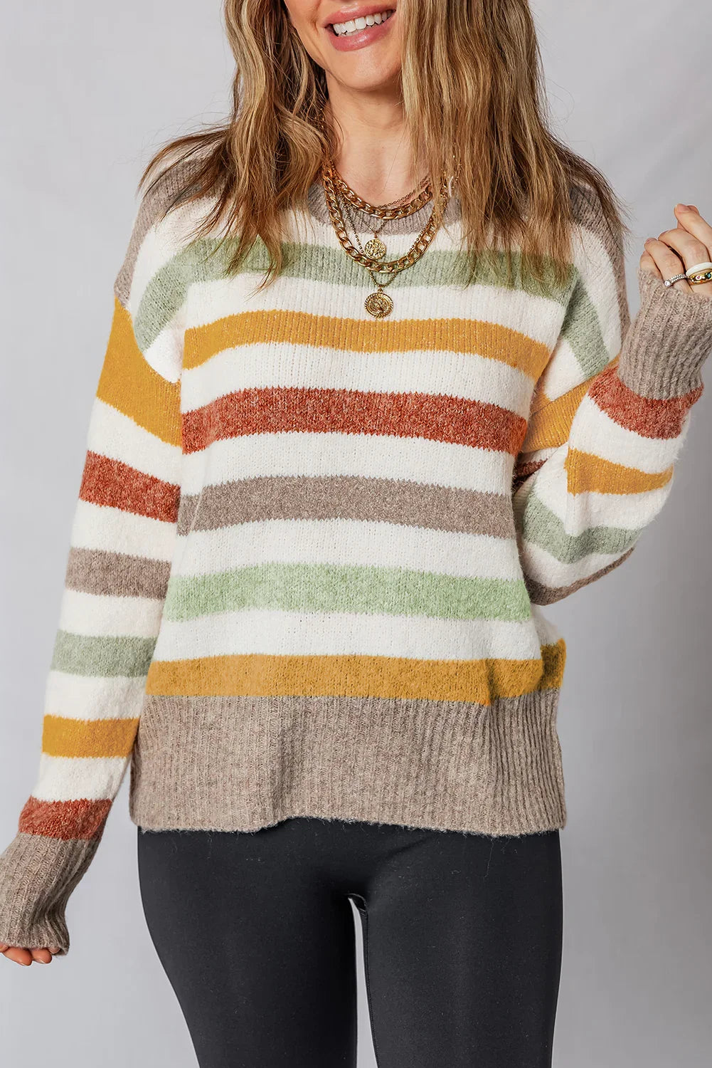 Pull ras du cou en maille color-block multicolore à épaules tombantes