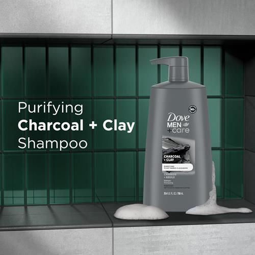 Dove Men+Care Shampoo pour Hommes Cheveux d'Apparence Saine Charbon + Argile Nettoyants d'Origine Végétale Naturelle 750 ml