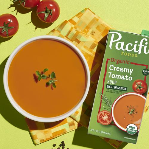 Soupe à la tomate biologique crémeuse faible en sodium de Pacific Foods, carton de 946 ml
