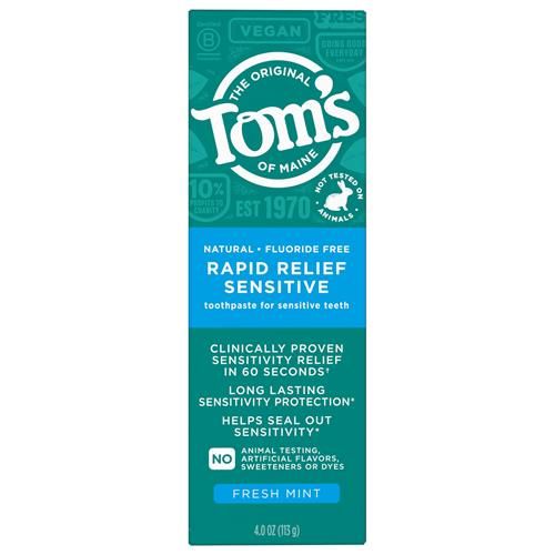 Dentifrice sensible à soulagement rapide sans fluorure Toms Of Maine, menthe fraîche, 113 g. (L'emballage peut varier)
