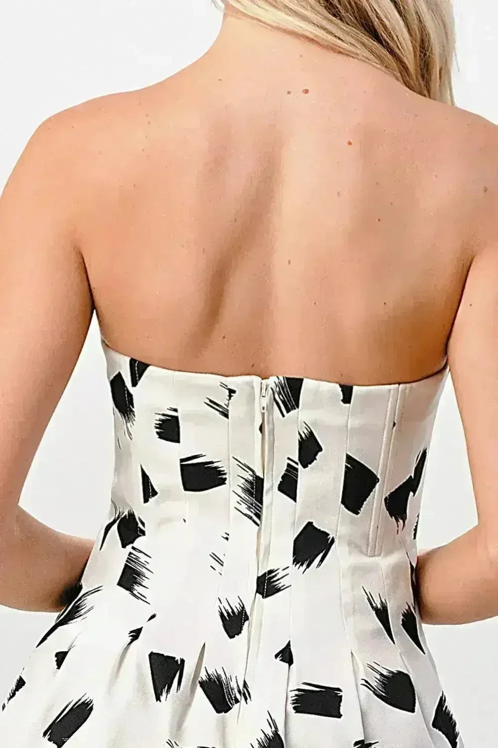 Robe courte évasée bustier à imprimé coup de pinceau - Femstylo