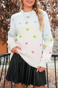 Pull à col montant color block et motif cœurs multicolores