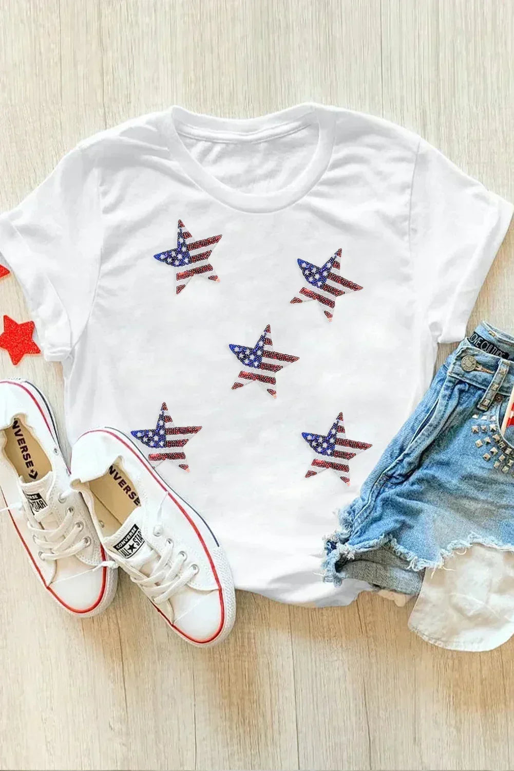 T-shirt graphique étoiles drapeau américain à paillettes noires