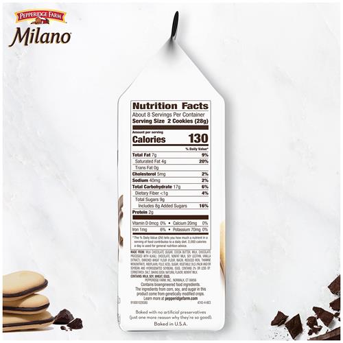 Biscuits Pepperidge Farm Milano double chocolat au lait, sac de 212 g (15 biscuits)